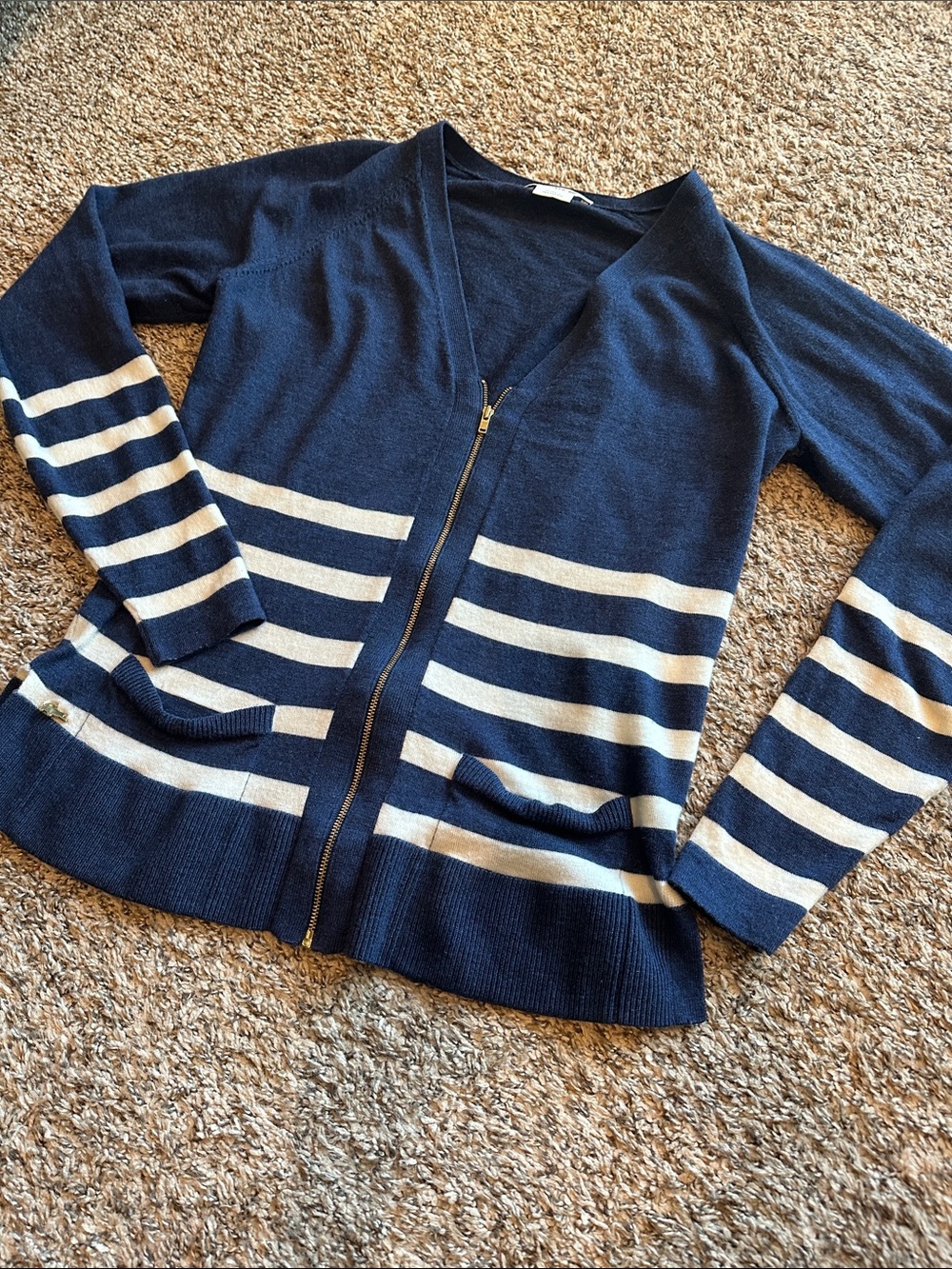Lacoste Navy & white  Striped Zip Cardigan